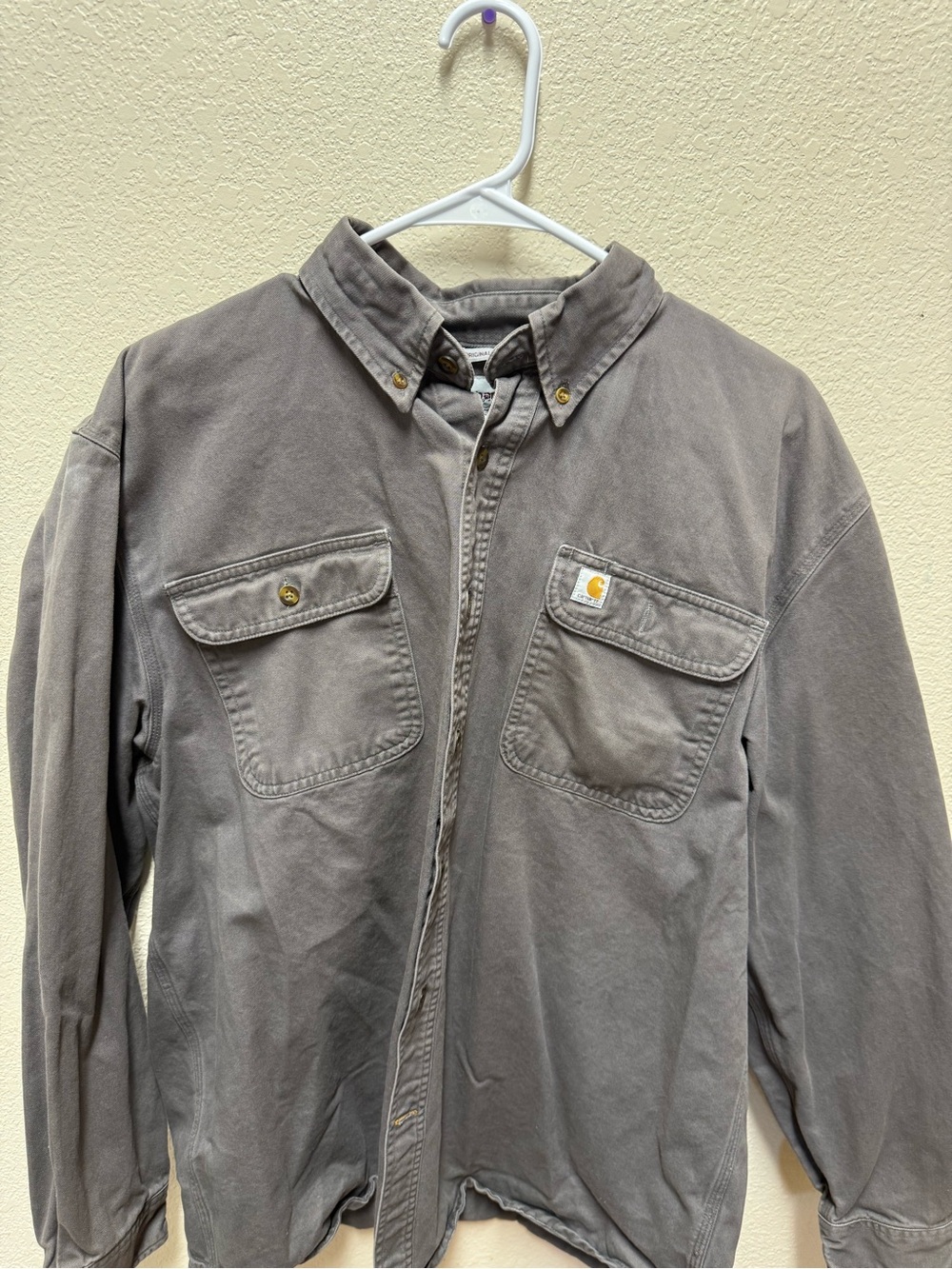 Carhartt Men's Gray Long Sleeve Full Jacket LARGE Shirt Denim Workwear
